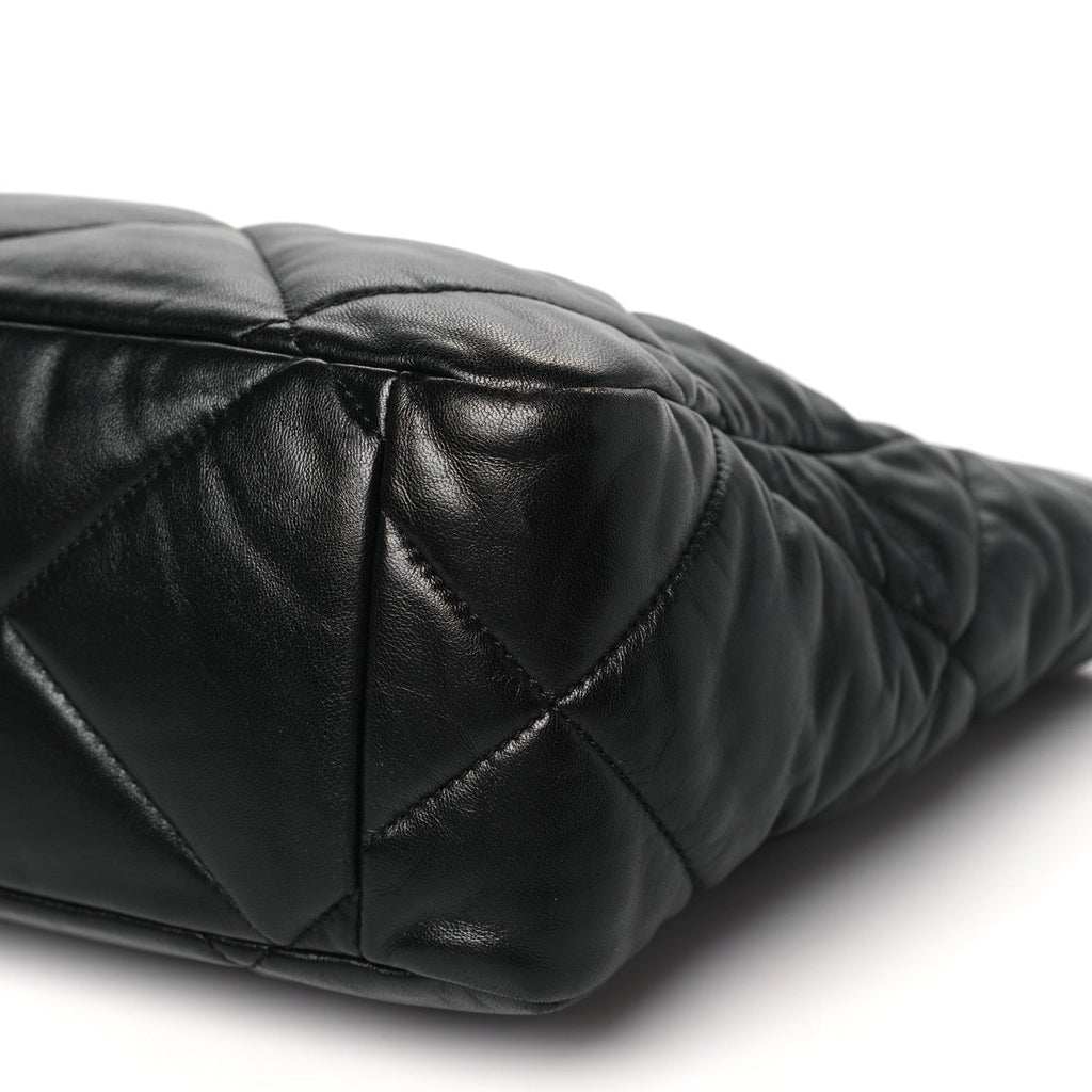 Lambskin Quilted Chanel 19 East West Shopping Bag Black