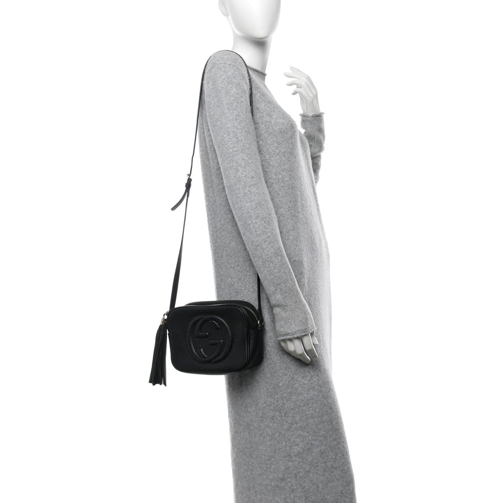 Pebbled Calfskin Small Soho Disco Bag Black
