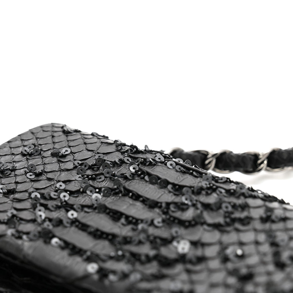 Metallic Snakeskin Sequin Flap Black