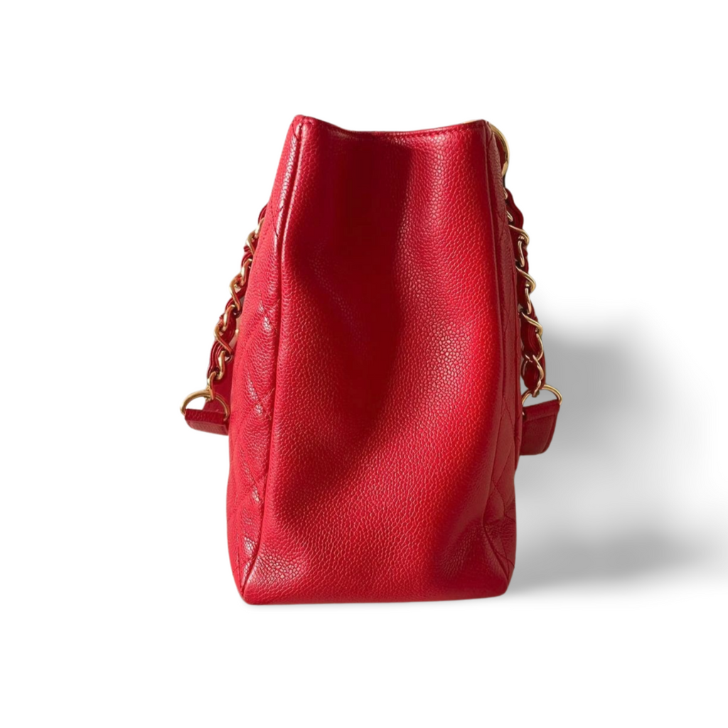 Chanel Red Medium Shopping Tote Bag with Gold Hardware