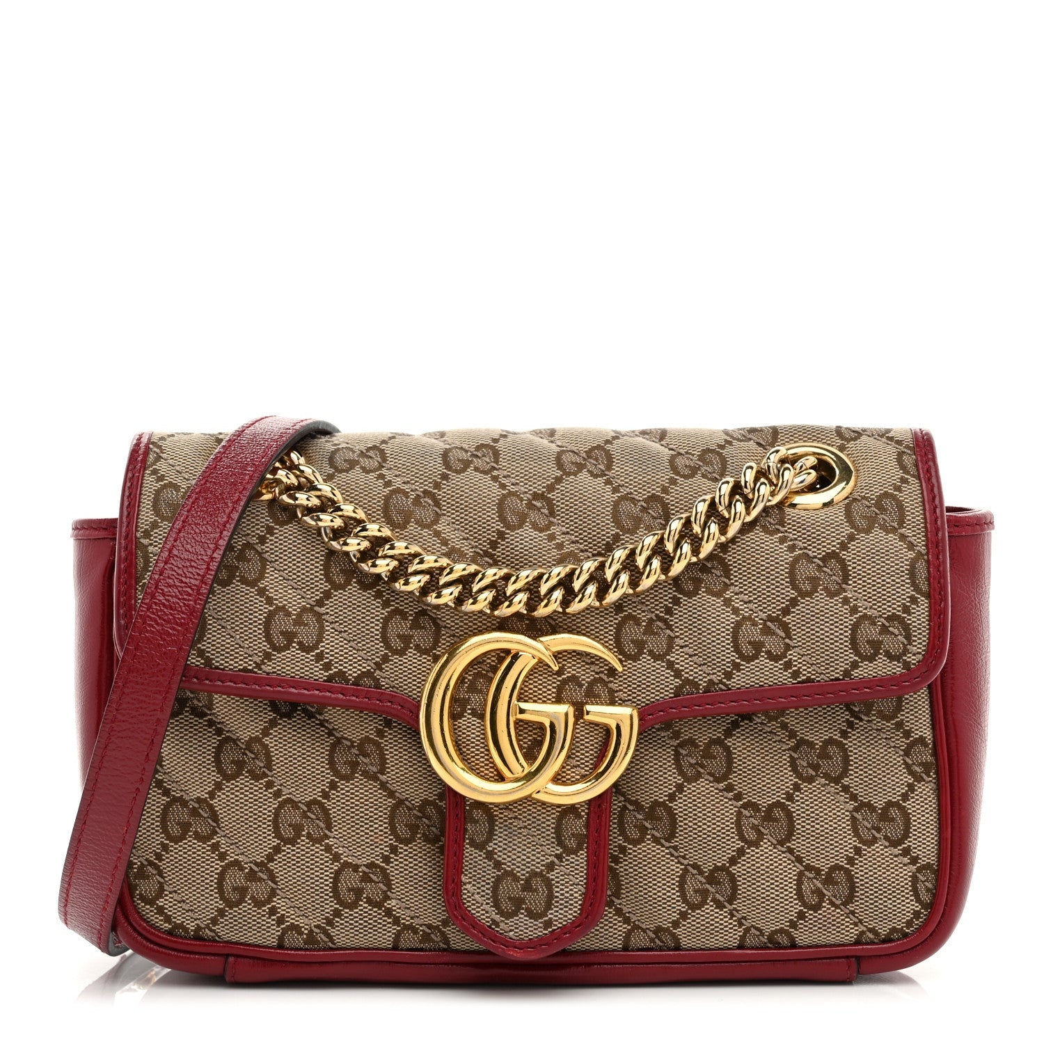 Monogram Azalea Calfskin Matelasse Diagonal Mini GG Marmont Shoulder Bag Beige Ebony New Cherry Red