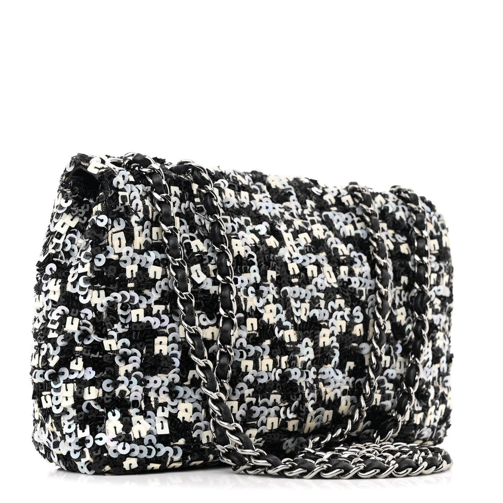 Sequin Lambskin Mini Flap Silver Black