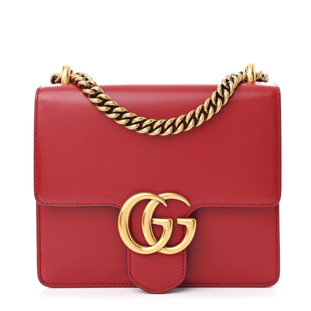 Knight Calfskin Small GG Marmont Chain Handle Bag Hibiscus Red