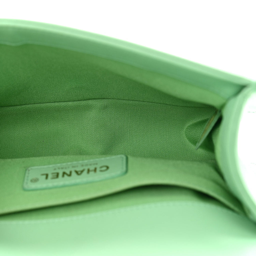Lambskin Quilted Small Boy Flap Green