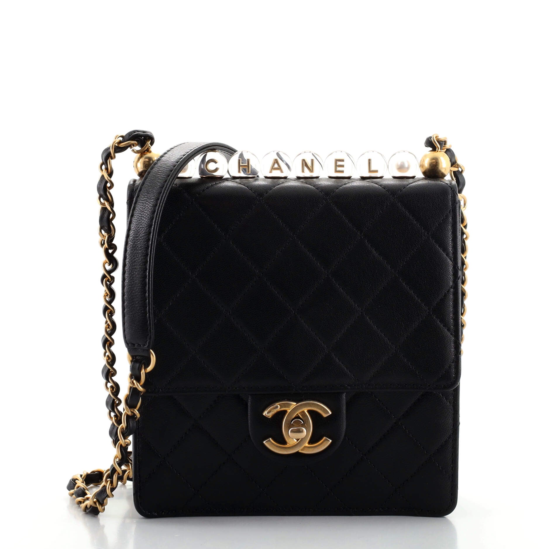 Chic Pearls Flap Bag Quilted Goatskin with Acrylic Beads Mini