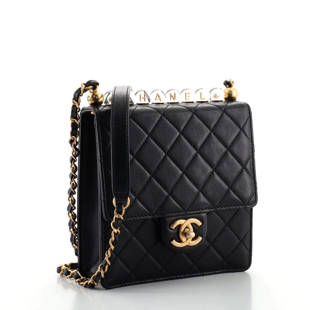 Chic Pearls Flap Bag Quilted Goatskin with Acrylic Beads Mini