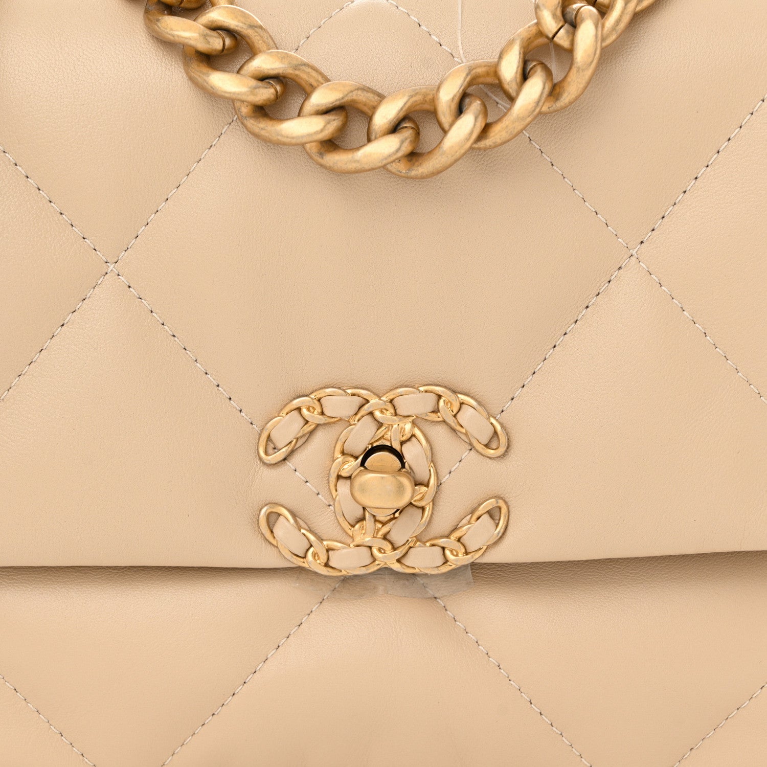 Lambskin Quilted Medium Chanel 19 Flap Beige