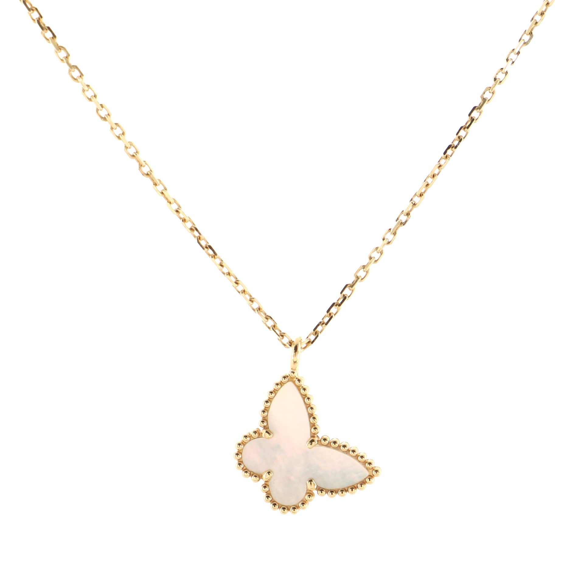 Sweet Alhambra Butterfly Pendant Necklace 18K Yellow Gold and Mother of Pearl