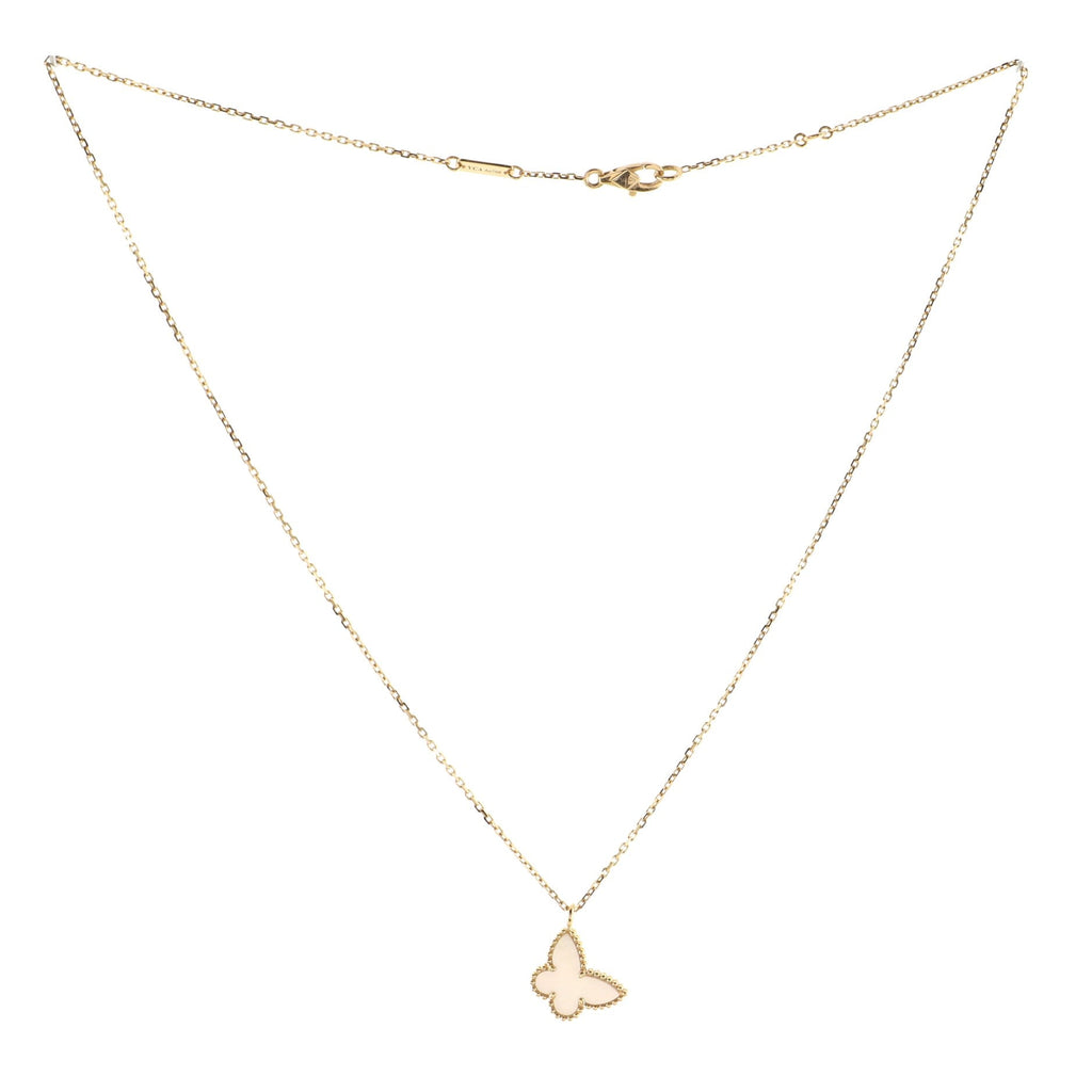 Sweet Alhambra Butterfly Pendant Necklace 18K Yellow Gold and Mother of Pearl