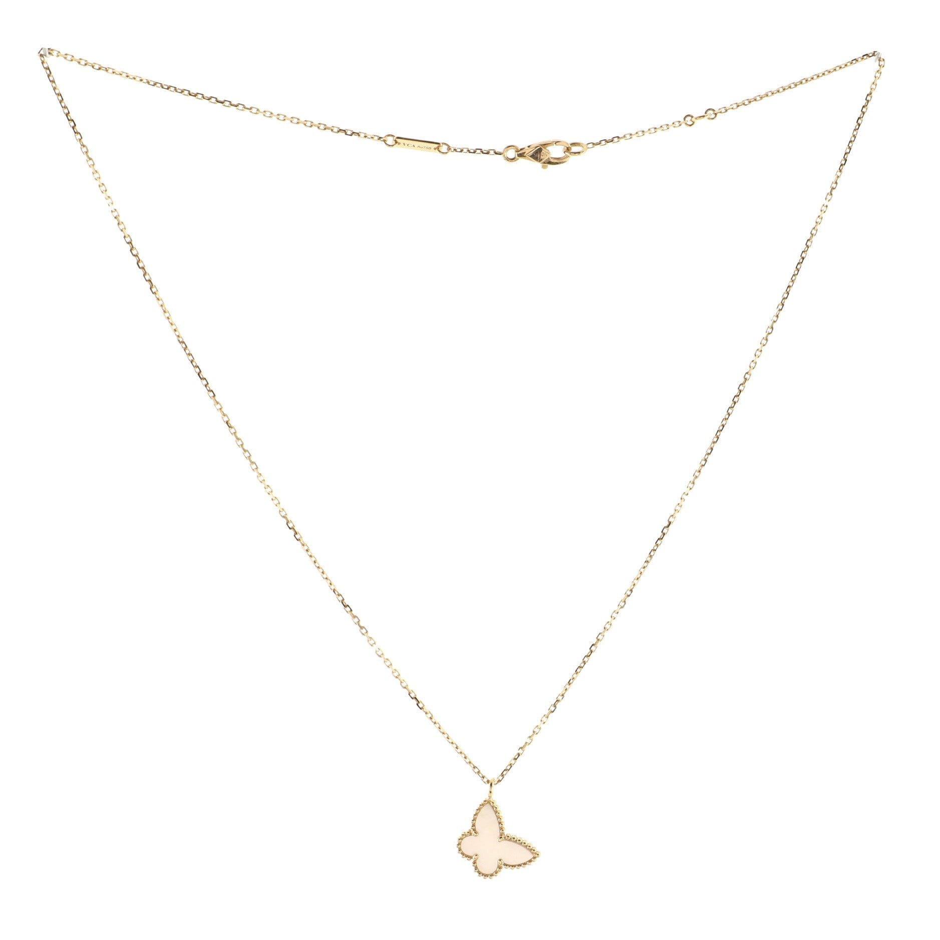 Sweet Alhambra Butterfly Pendant Necklace 18K Yellow Gold and Mother of Pearl