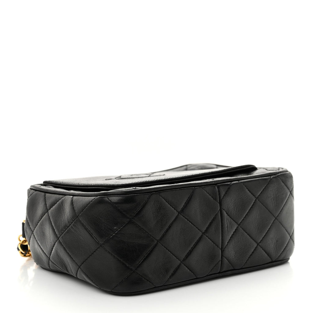 Lambskin Quilted Tassel Camera Case Black