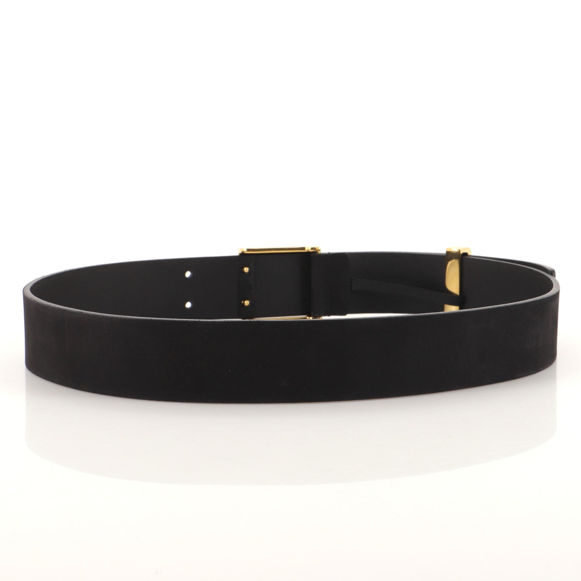 Feline Head Square Buckle Belt Leather with Metal and Enamel Medium 90