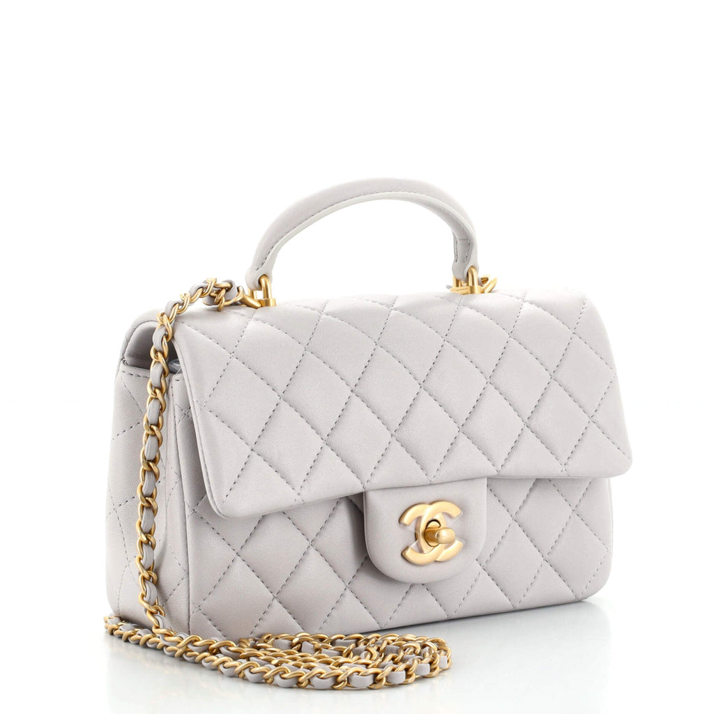 Classic Single Flap Top Handle Bag Quilted Lambskin Mini