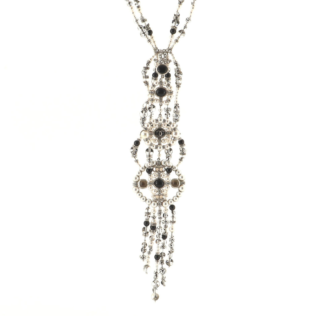 CC Cluster Double Strand Necklace Metal with Faux Pearls and Crystals