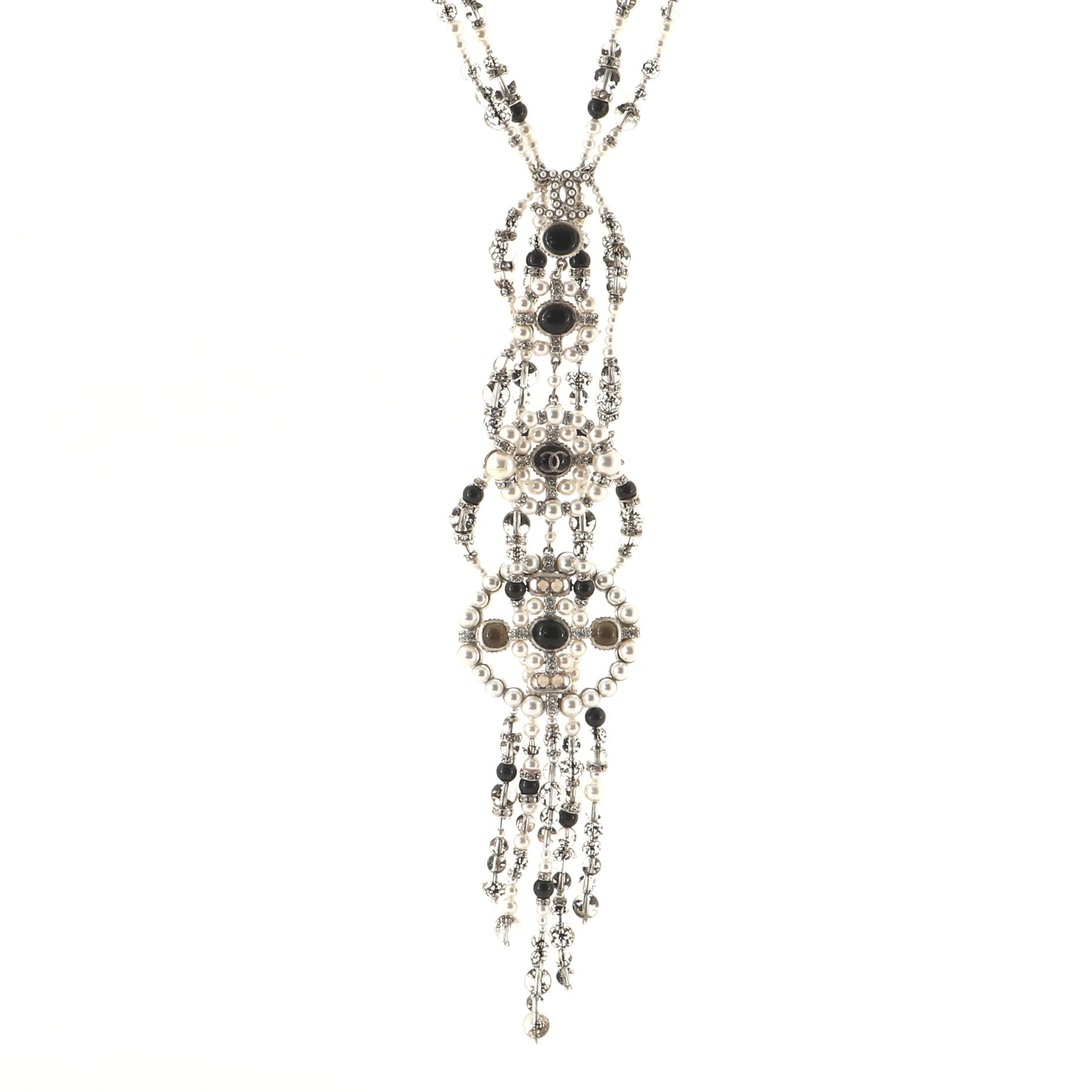 CC Cluster Double Strand Necklace Metal with Faux Pearls and Crystals