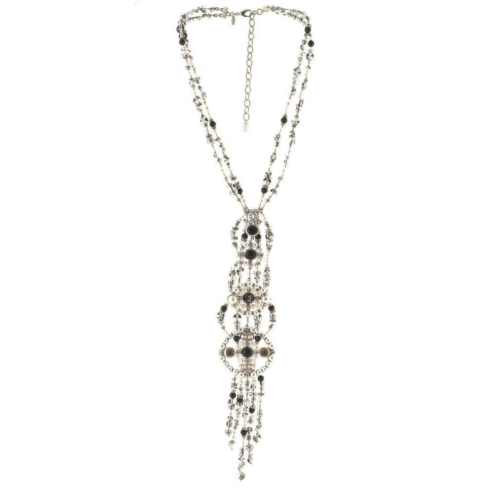 CC Cluster Double Strand Necklace Metal with Faux Pearls and Crystals