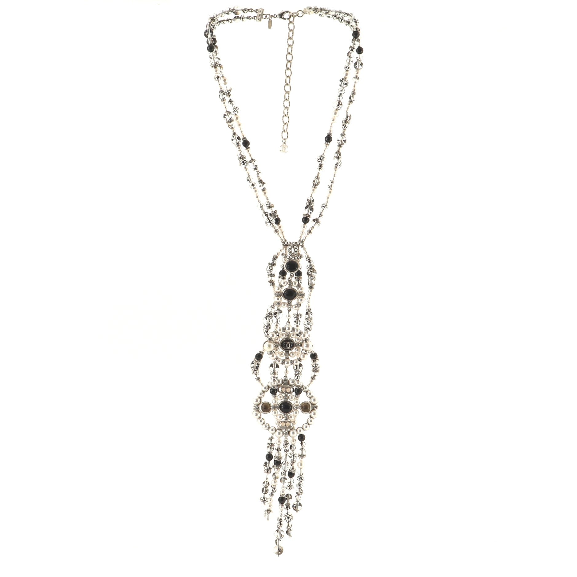 CC Cluster Double Strand Necklace Metal with Faux Pearls and Crystals