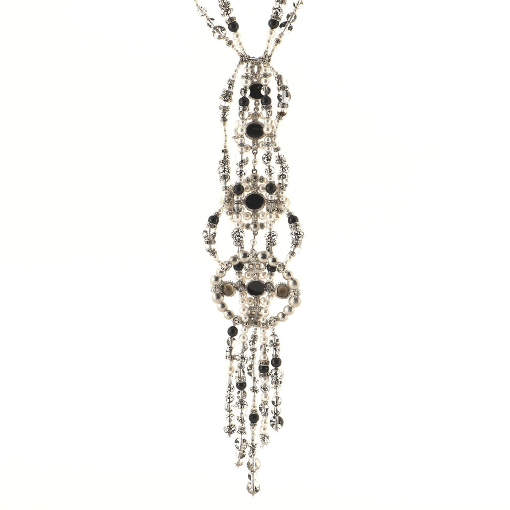 CC Cluster Double Strand Necklace Metal with Faux Pearls and Crystals