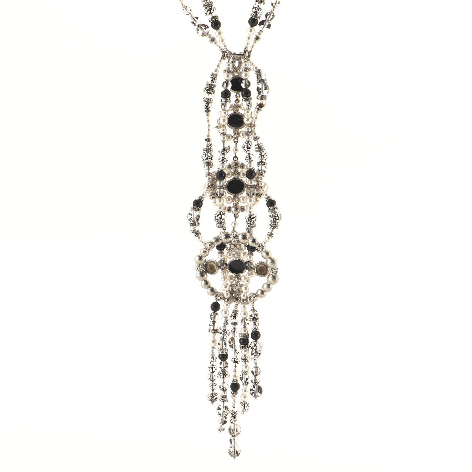 CC Cluster Double Strand Necklace Metal with Faux Pearls and Crystals