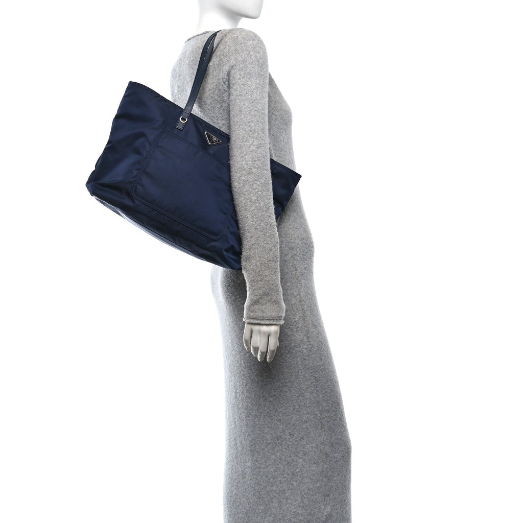 Tessuto Nylon Saffiano Vela Tote Bleu