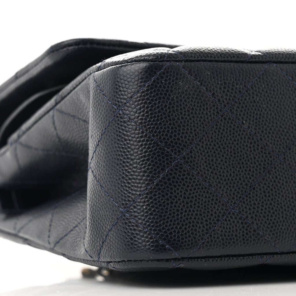 Caviar Quilted Medium Double Flap Navy