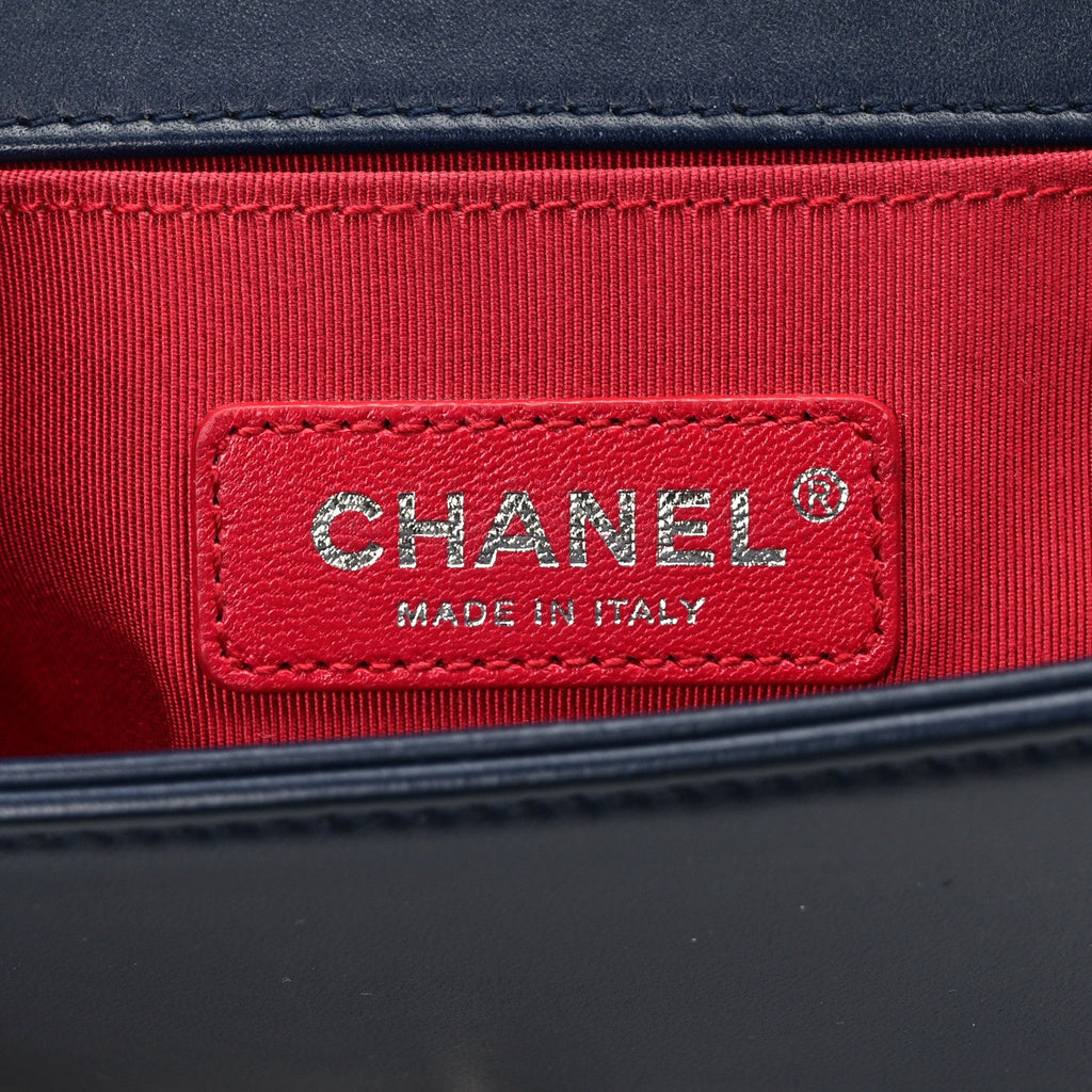 Lambskin Tweed Chevron Small Boy Flap Navy Blue