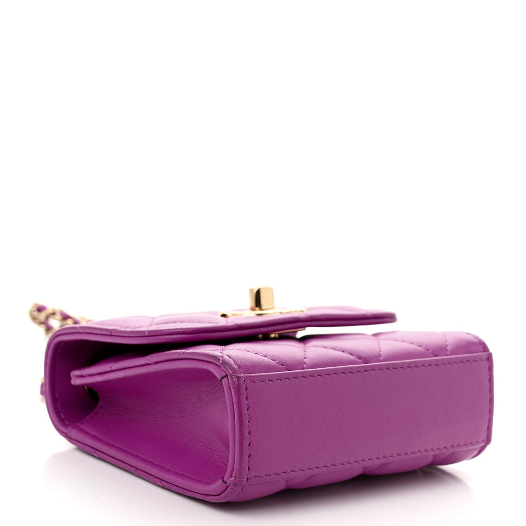 Lambskin Quilted Mini Trendy CC Clutch With Chain Purple