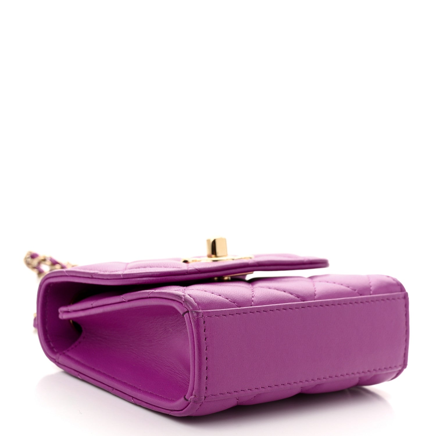 Lambskin Quilted Mini Trendy CC Clutch With Chain Purple