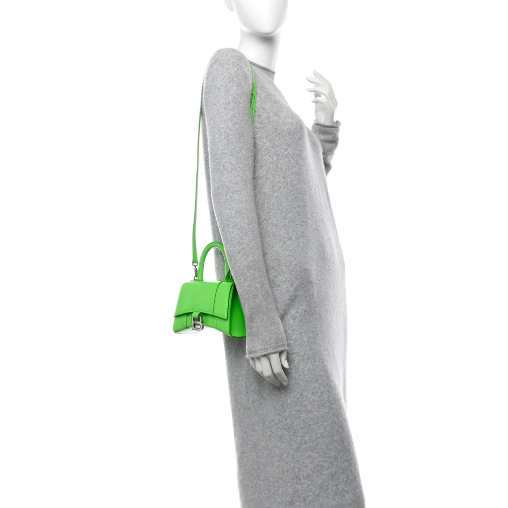 Shiny Box Calfskin Hourglass Top Handle Bag XS Acid Green