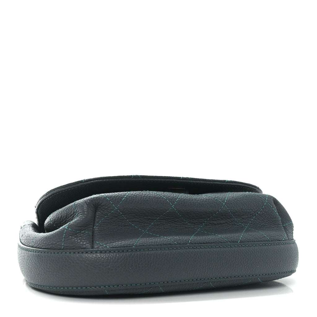 Grained Calfskin Stitched Small Messenger Flap Bag Teal
