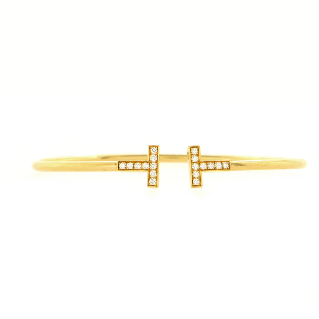 T Wire Bracelet 18K Yellow Gold with Diamonds Narrow