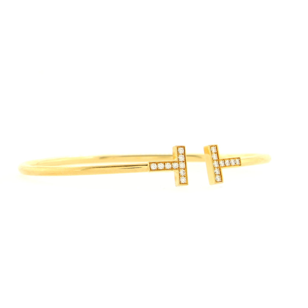 T Wire Bracelet 18K Yellow Gold with Diamonds Narrow