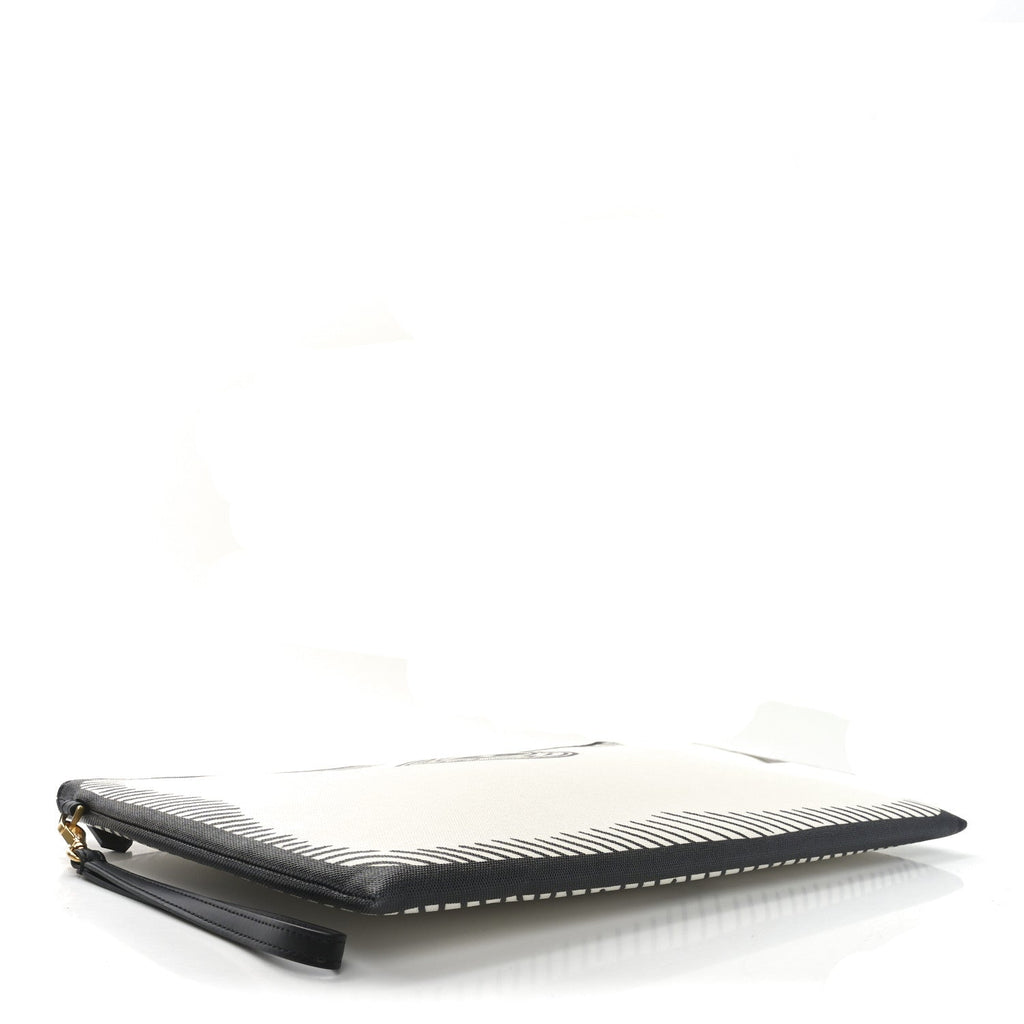 X JOSHUA VIDES Coated Canvas Stamp Patch Large Flat Pouch White Black