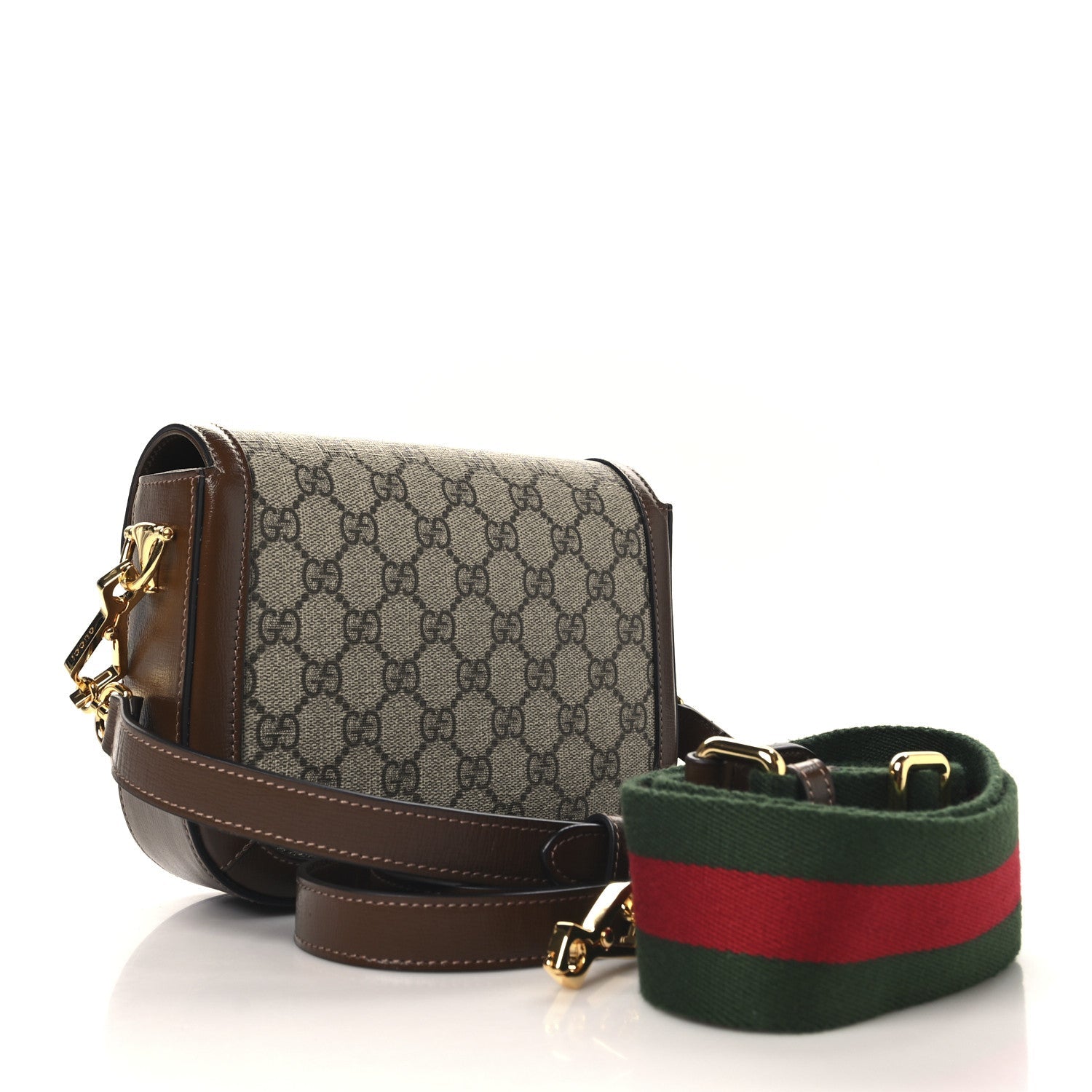 GG Supreme Monogram Web Mini Horsebit 1955 Shoulder Bag Beige Brown Sugar