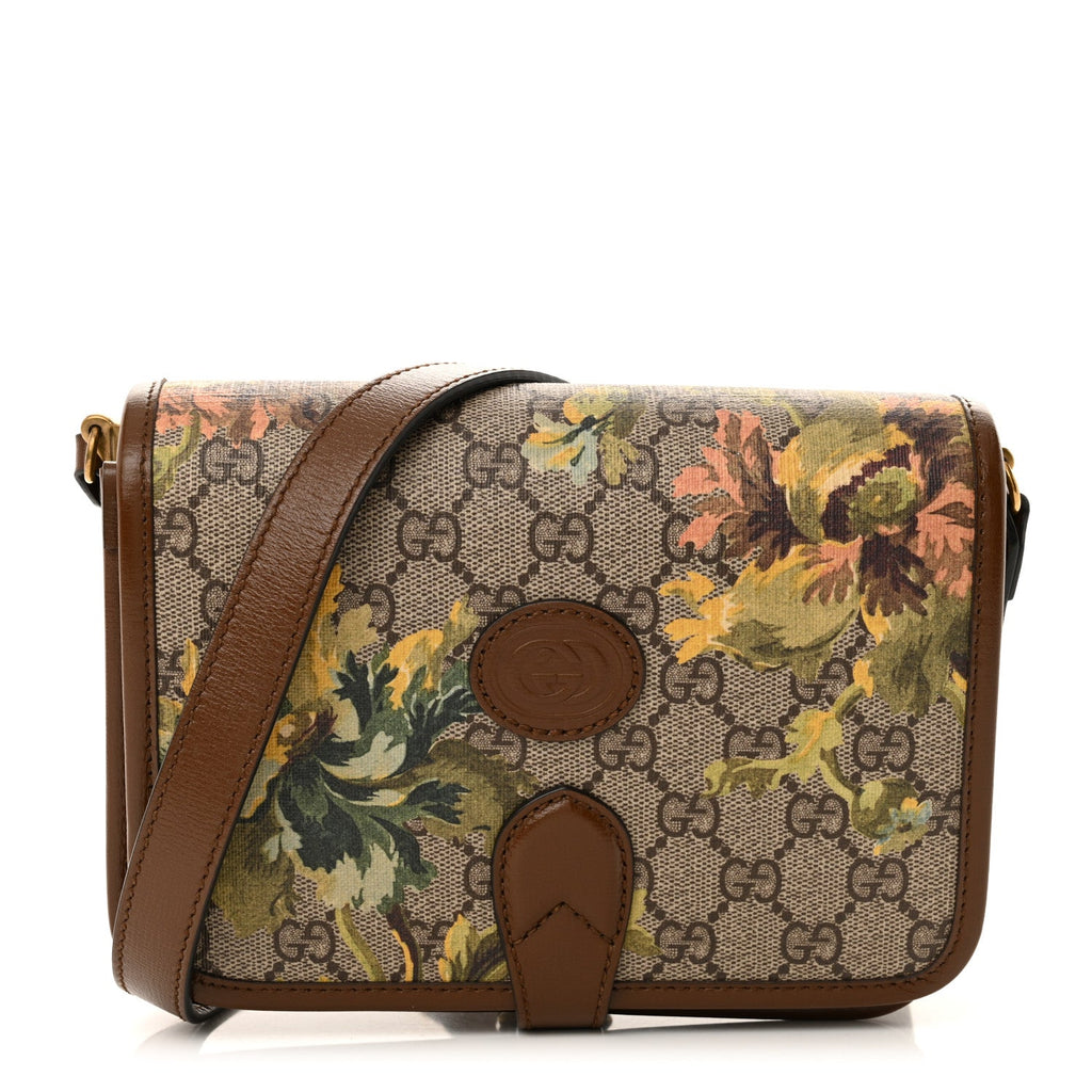 GG Supreme Monogram Azalea Calfskin Dusty Carnation Mini Retro Interlocking G Flap Shoulder Bag Beige Ebony Multicolor Brown Sugar