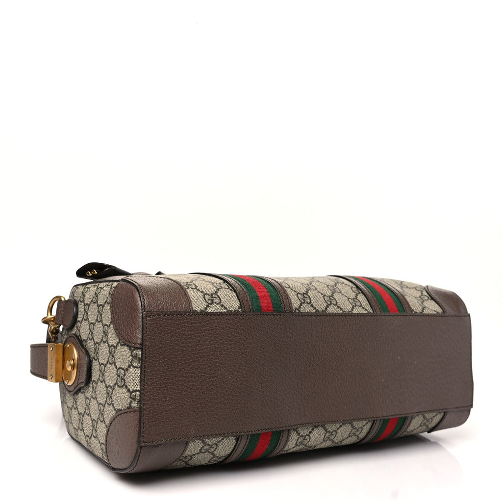 GG Supreme Monogram Textured Dollar Calfskin Web Small Duffle Bag Beige Ebony