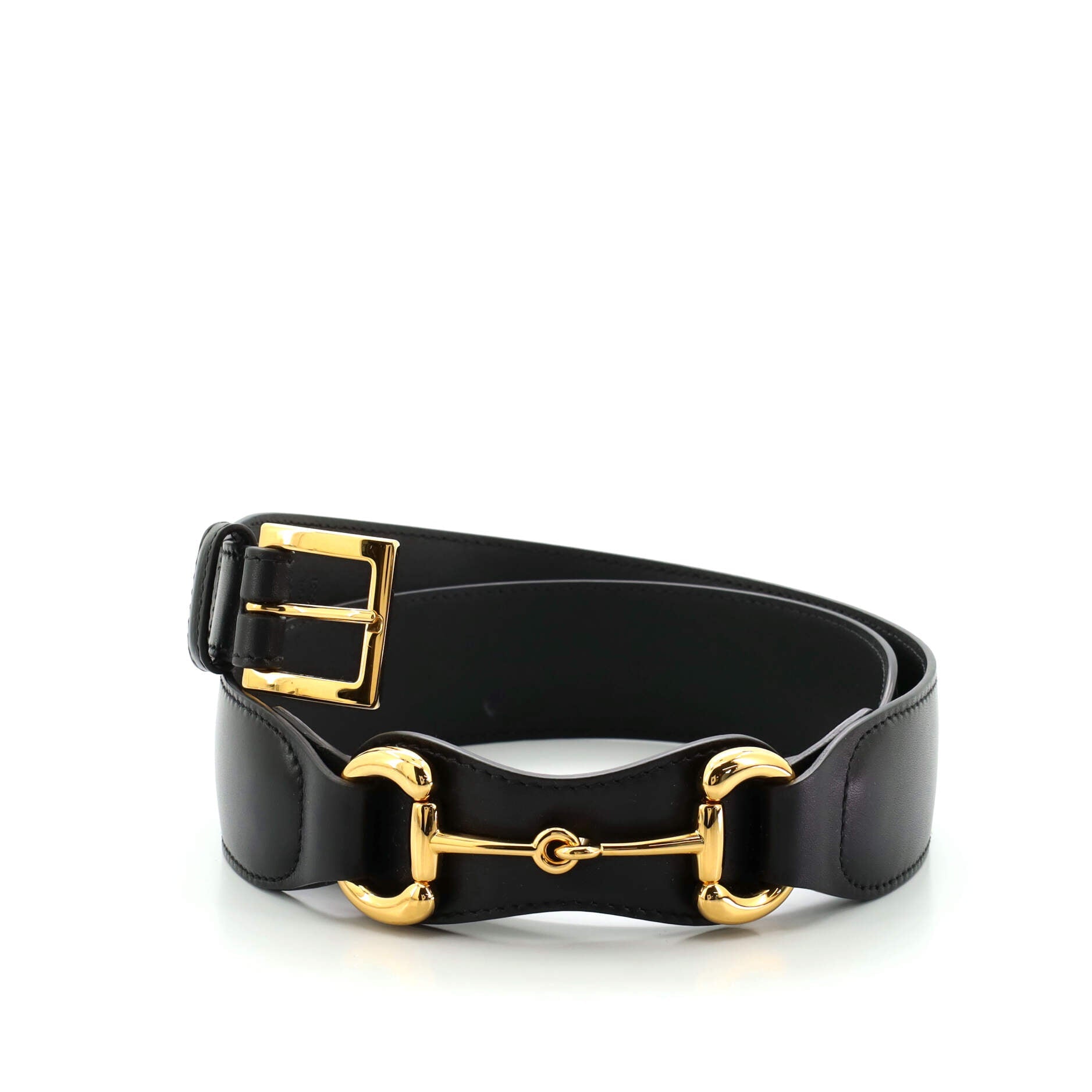 Horsebit Buckle Belt Leather Wide 85