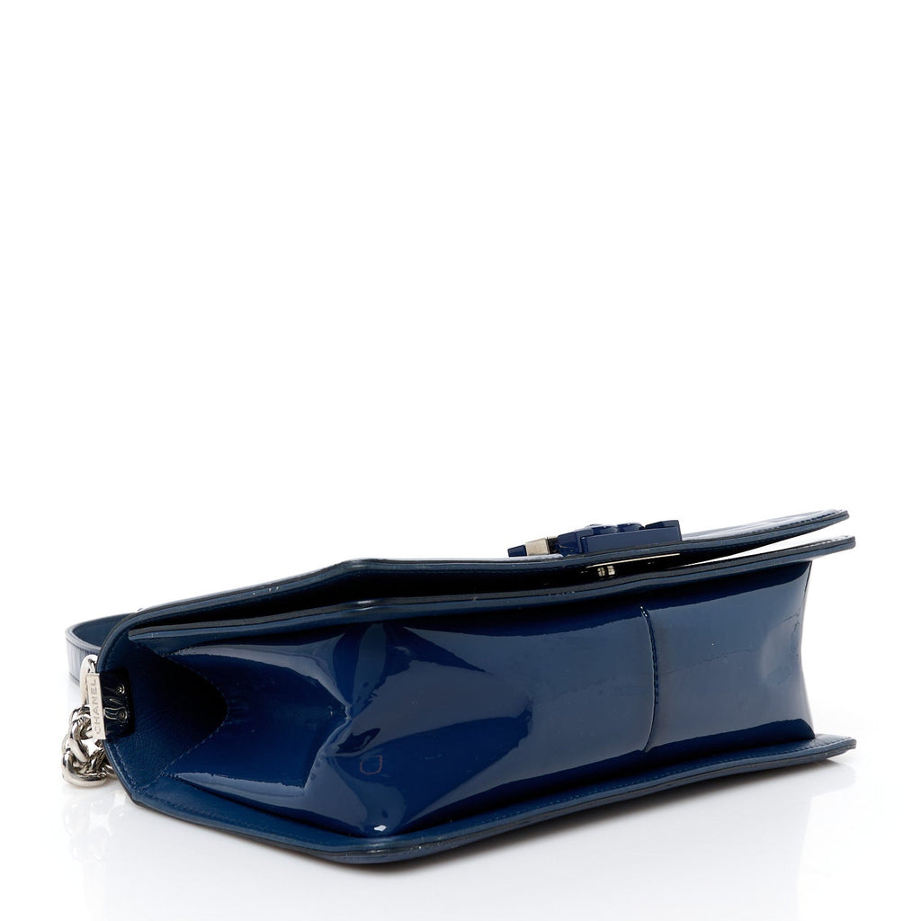 Patent Calfskin Quilted Medium Plexiglass Boy Flap Navy