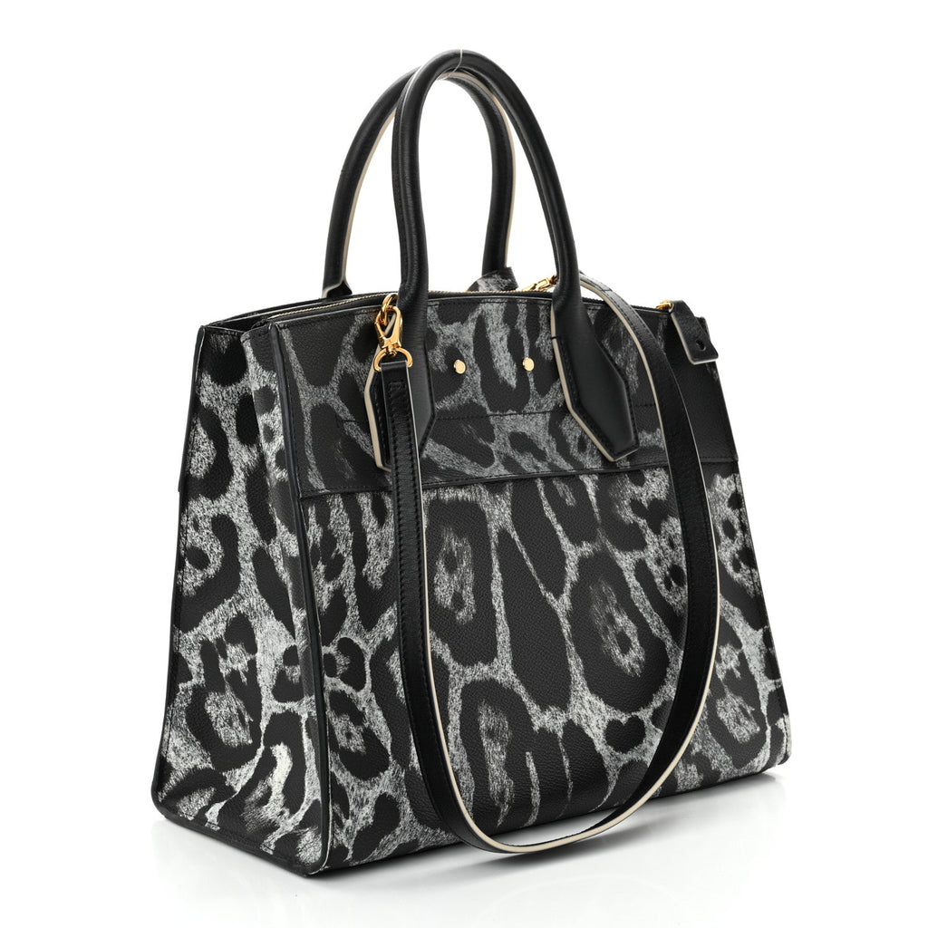 Canvas Calfskin Wild Animal Print City Steamer MM Black