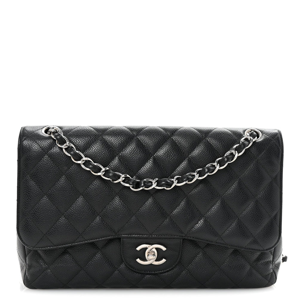 Caviar Quilted Jumbo Double Flap Black