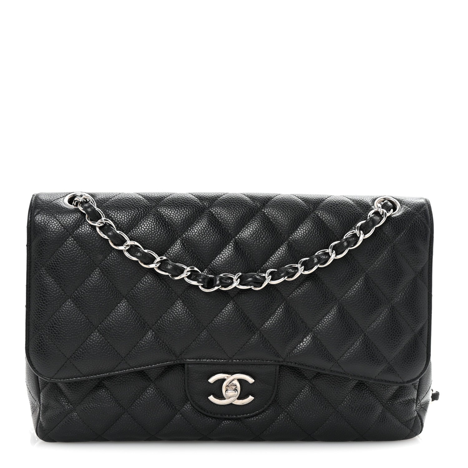 Caviar Quilted Jumbo Double Flap Black