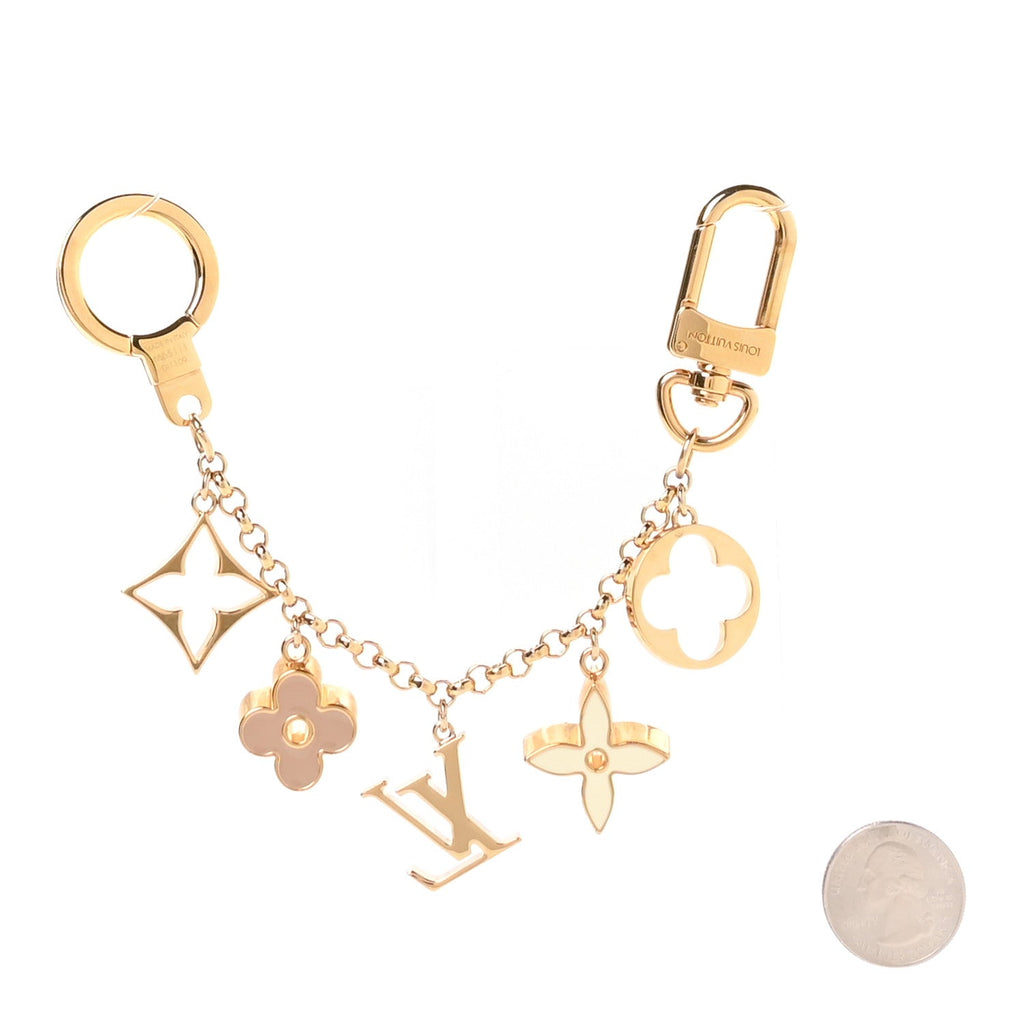 Brass Enamel Fleur De Monogram Bag Charm Chain Gold