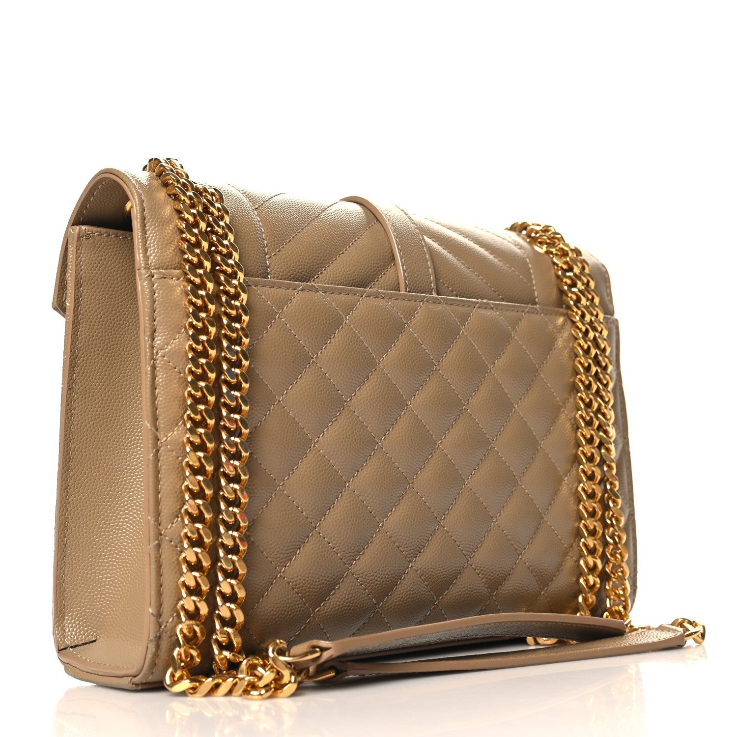 Grain De Poudre Textured Mixed Matelasse Medium Triquilt Monogram Satchel Dark Latte