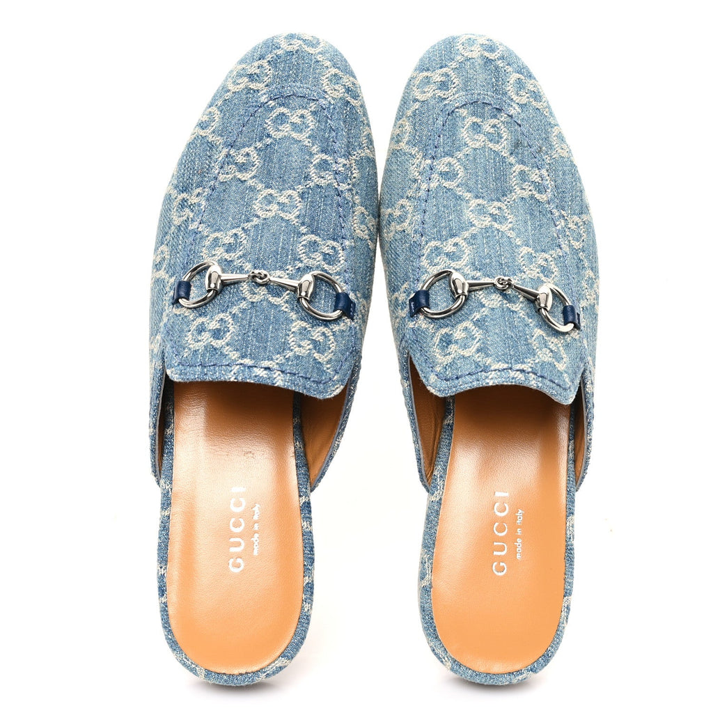 New Denim GG Malaga Kid Womens Princetown Slippers 36.5 Light Blue Royale