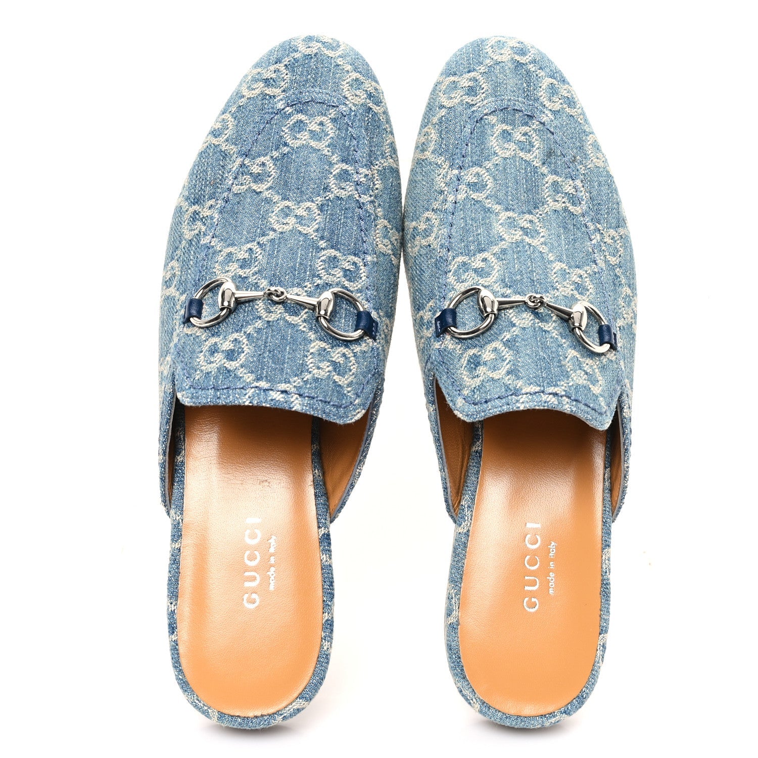 New Denim GG Malaga Kid Womens Princetown Slippers 36.5 Light Blue Royale