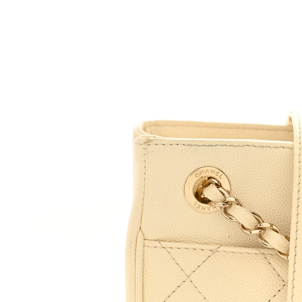 Caviar Quilted In Out Flap Shopping Tote White