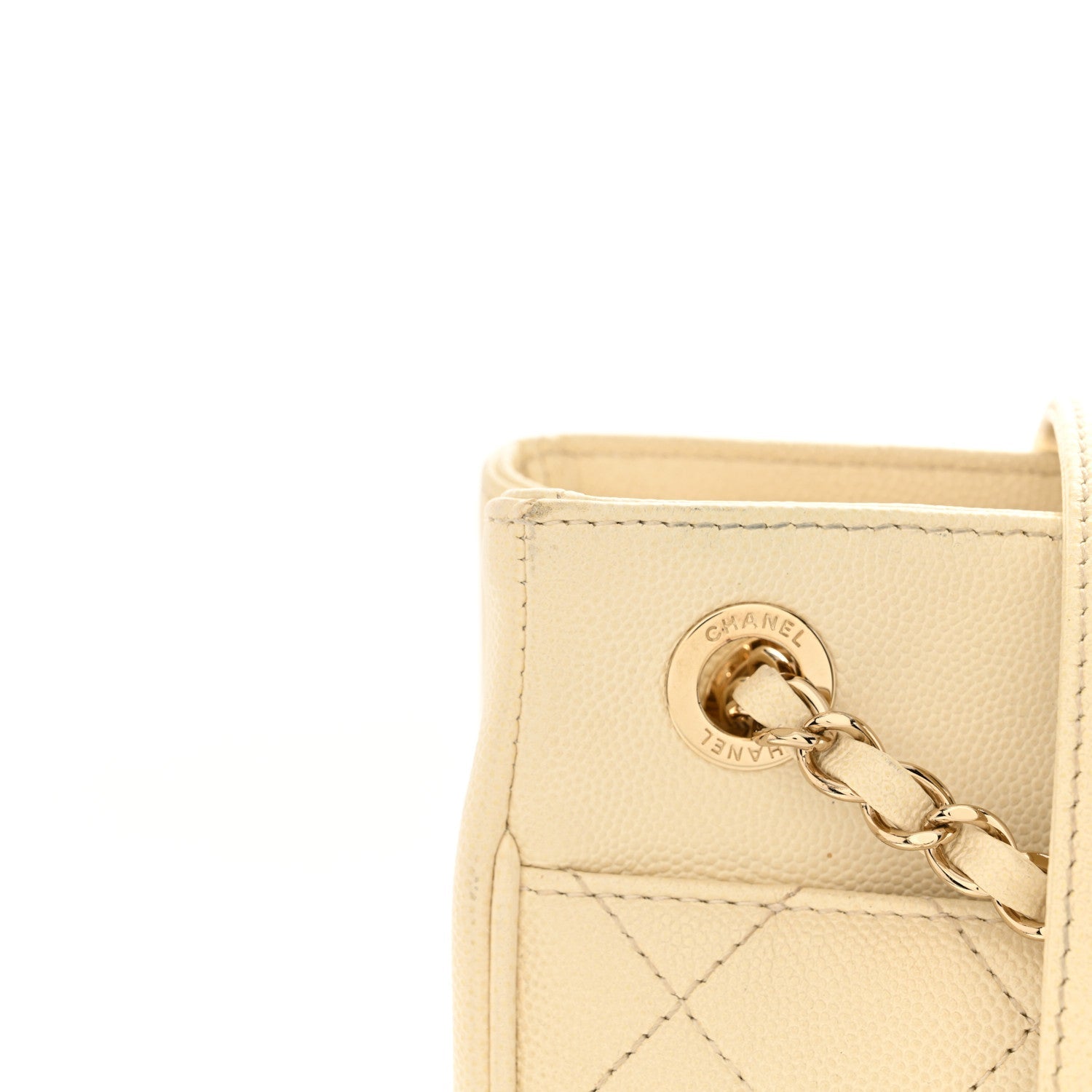 Caviar Quilted In Out Flap Shopping Tote White