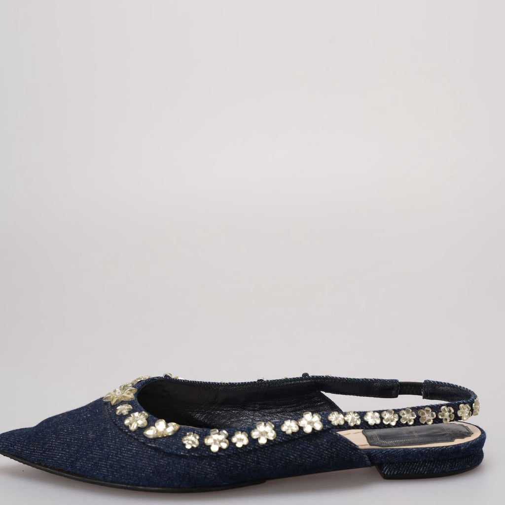 Christian Dior Denim Crystal Garland Slingback Flat Size 36
