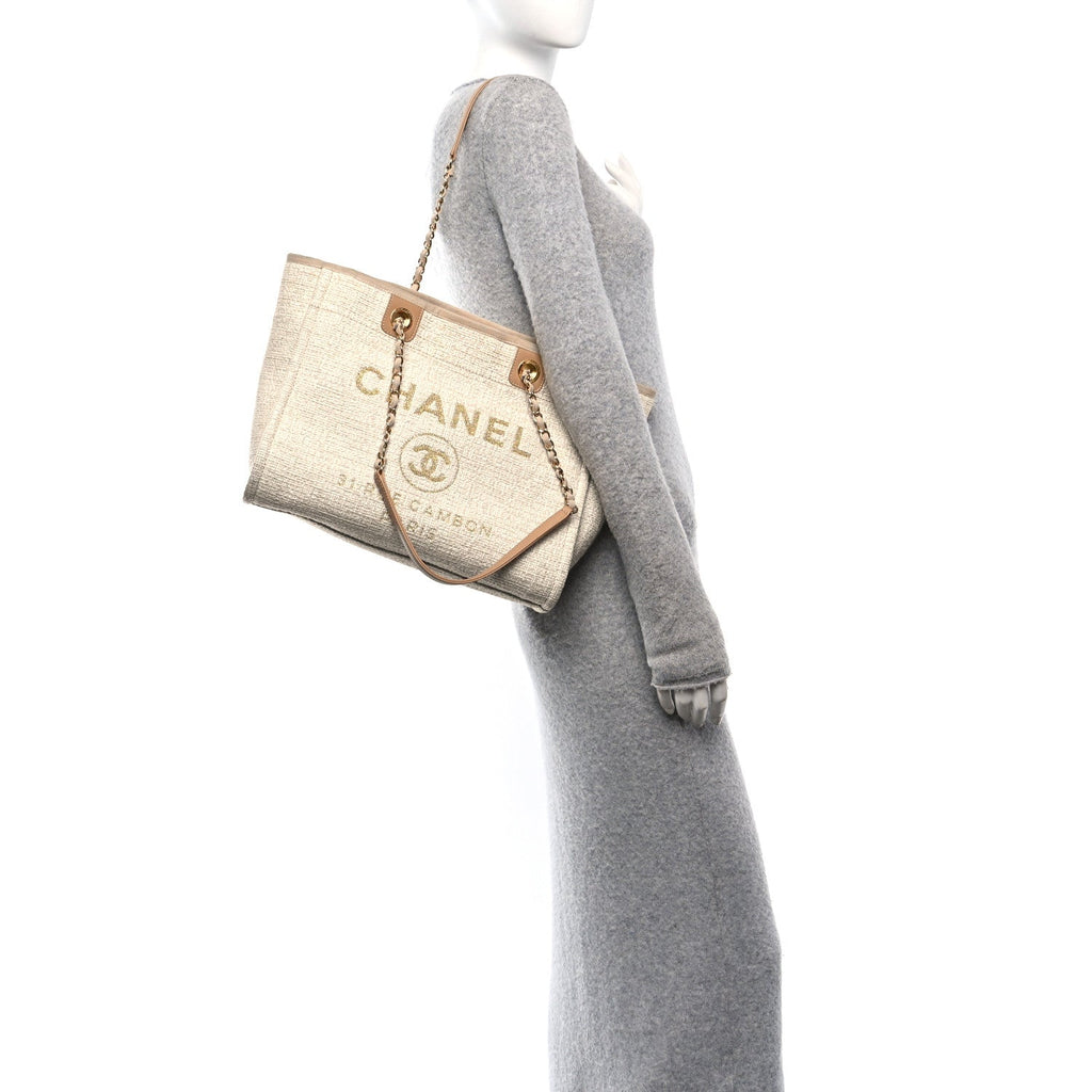 Lurex Boucle Small Deauville Tote Ivory
