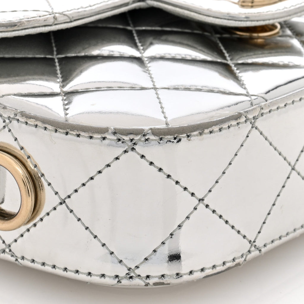 Mirror Calfskin Metallic Calfskin Quilted Hollywood Boulevard Mini Flap With Star Coin Purse Silver